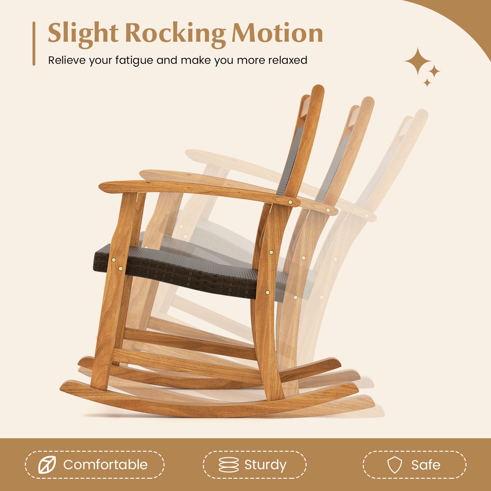 3 Pieces Acacia Wood Patio Rocking Chair Set with Side Table, Brown Patio Conversation Sets at Gallery Canada