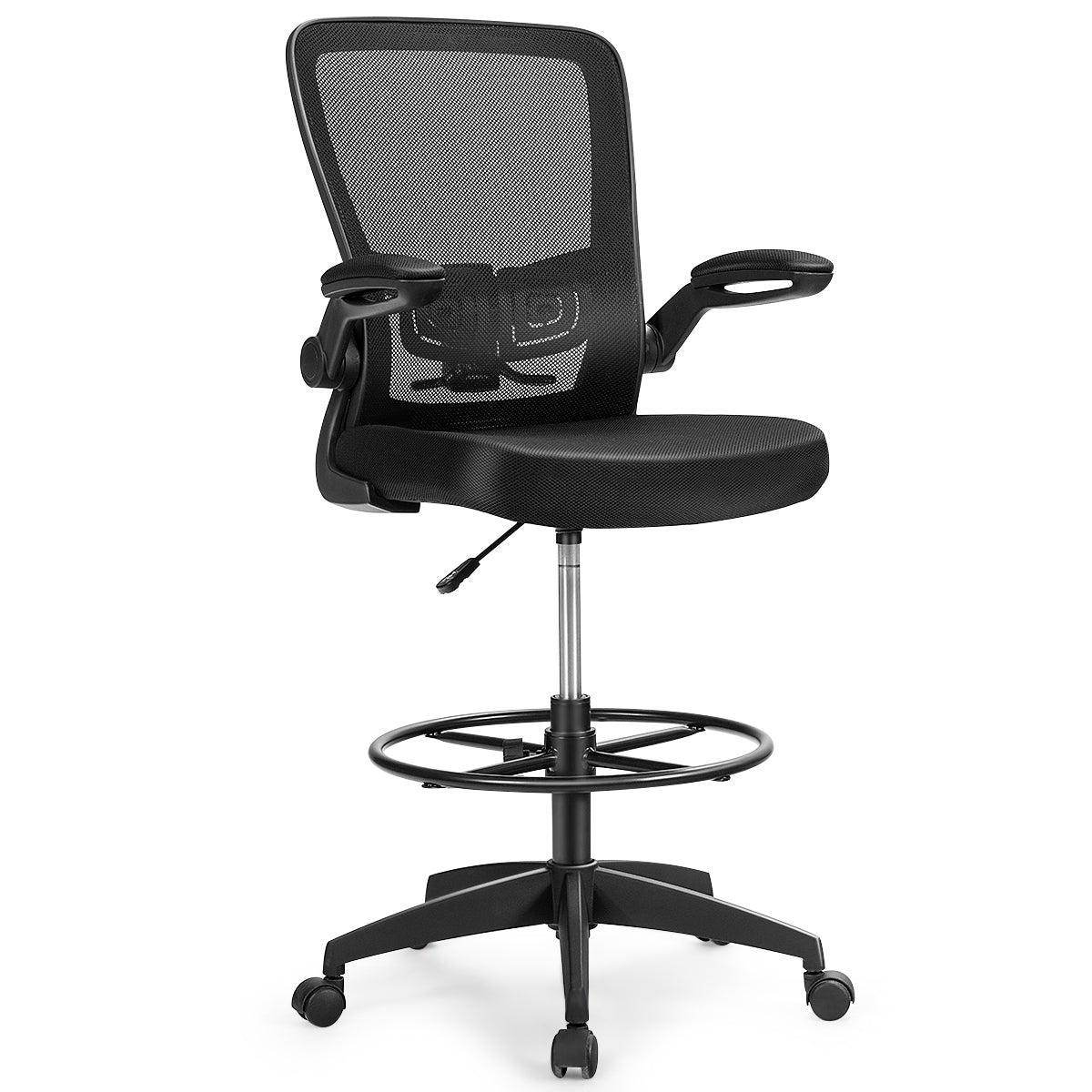 Height Adjustable Drafting Chair, Flip Up Arms, Black Mesh Chairs at Gallery Canada