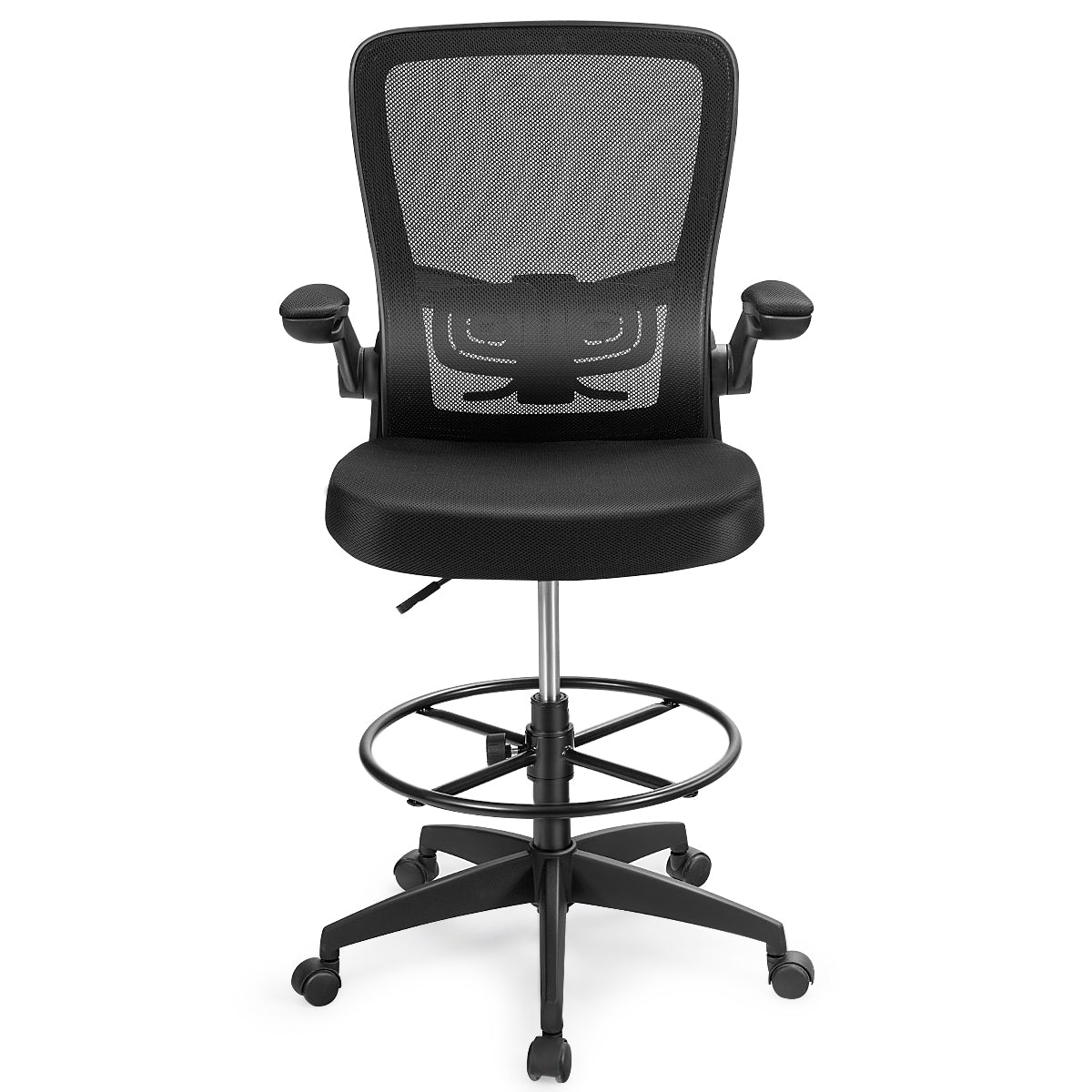 Height Adjustable Drafting Chair, Flip Up Arms, Black Mesh Chairs at Gallery Canada