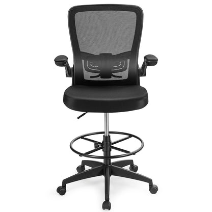 Height Adjustable Drafting Chair, Flip Up Arms, Black Mesh Chairs at Gallery Canada