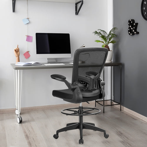 Height Adjustable Drafting Chair, Flip Up Arms, Black
