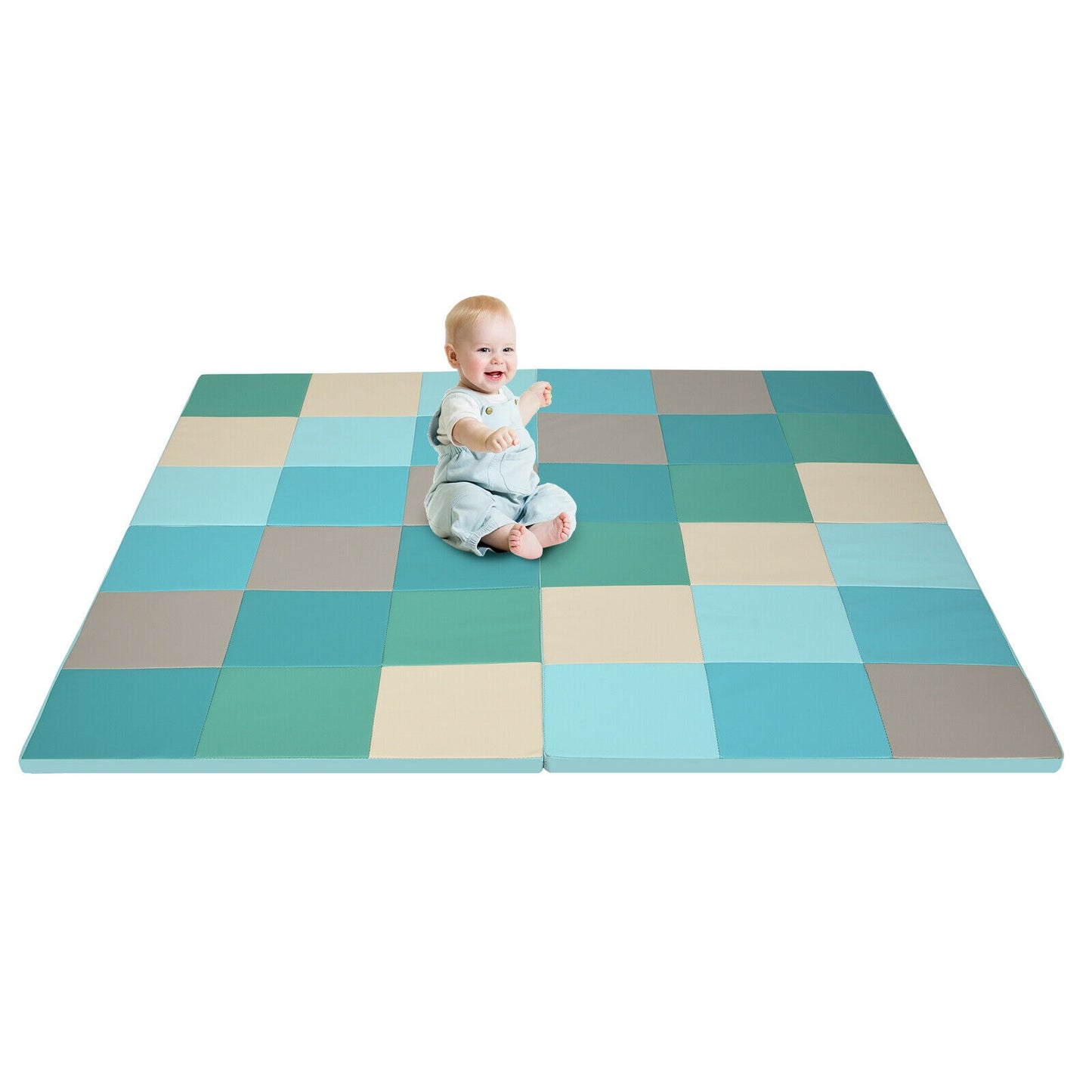 58 Inch Toddler Foam Play Mat Baby Folding Activity Floor Mat, Light Blue Baby Gyms & Playmats at Gallery Canada