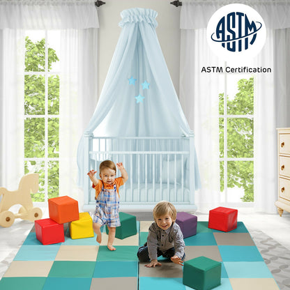 58 Inch Toddler Foam Play Mat Baby Folding Activity Floor Mat, Light Blue Baby Gyms & Playmats at Gallery Canada