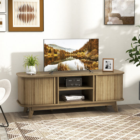 TV Stand for 55-Inch TV Media Console Table with Dual Sliding Doors, Oak Entertainment Centers & TV Stands Oak at Gallery Canada