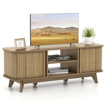 TV Stand for 55-Inch TV Media Console Table with Dual Sliding Doors, Oak Entertainment Centers & TV Stands at Gallery Canada