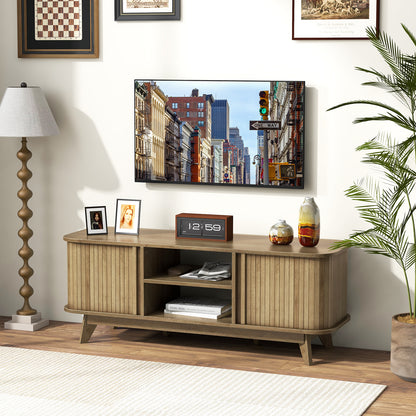TV Stand for 55-Inch TV Media Console Table with Dual Sliding Doors, Oak Entertainment Centers & TV Stands at Gallery Canada