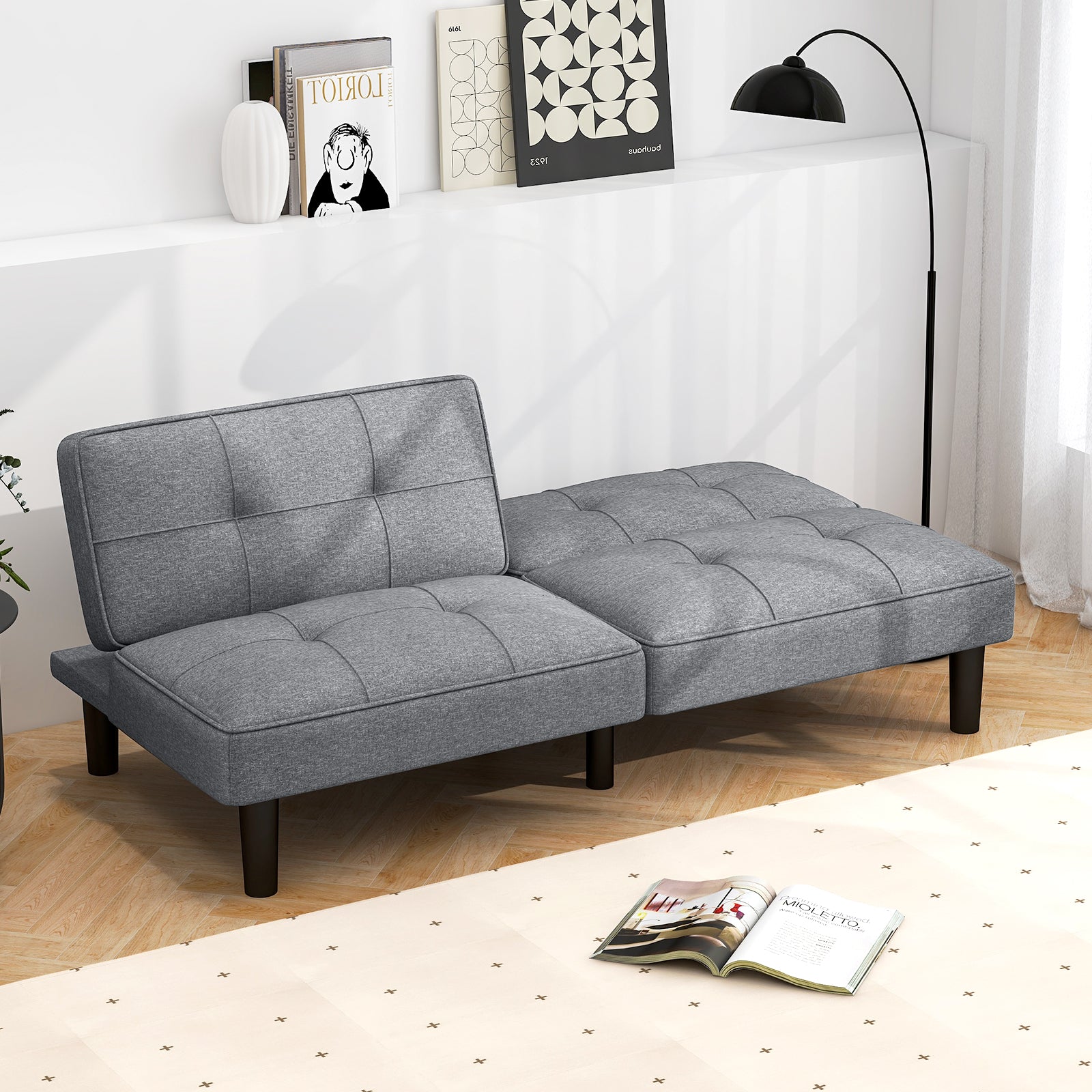 Convertible Folding Futon Sofa Bed with 6-Position Adjustable Backrest, Gray Sofas & Loveseats at Gallery Canada