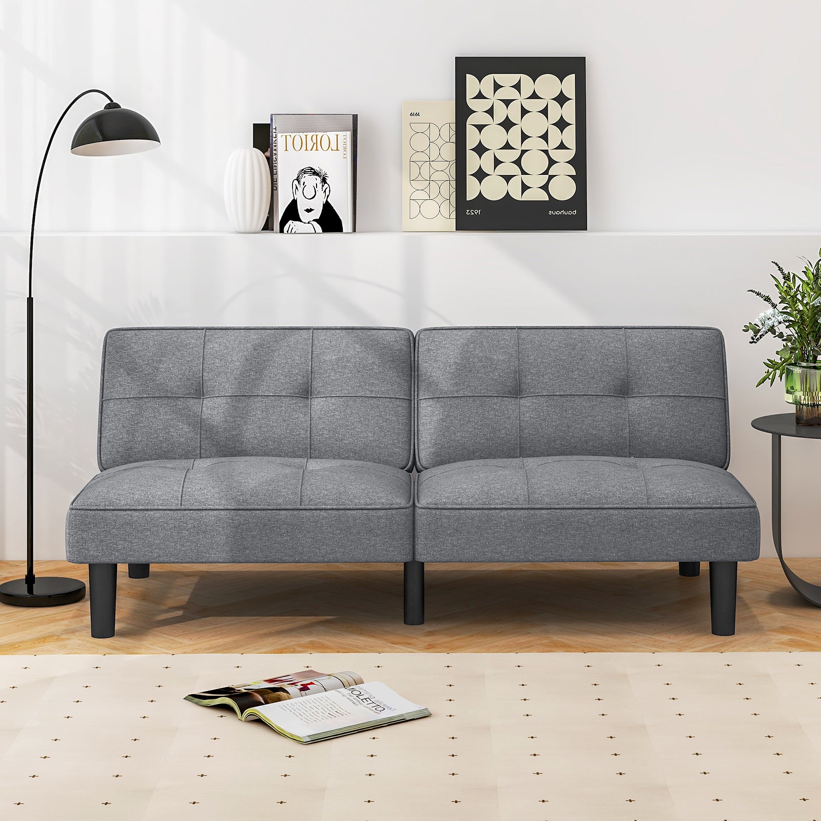 Convertible Folding Futon Sofa Bed with 6-Position Adjustable Backrest, Gray Sofas & Loveseats at Gallery Canada