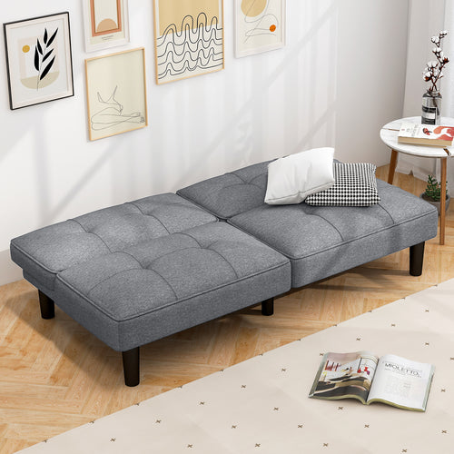Convertible Folding Futon Sofa Bed with 6-Position Adjustable Backrest, Gray