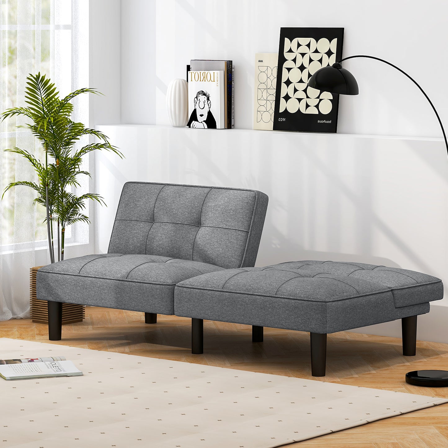 Convertible Folding Futon Sofa Bed with 6-Position Adjustable Backrest, Gray Sofas & Loveseats at Gallery Canada