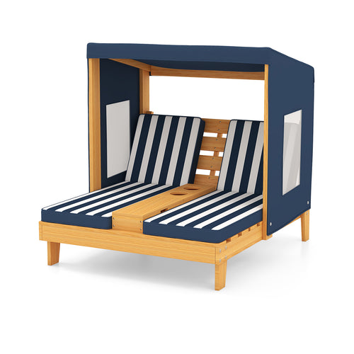Kids Patio Lounge Chair with Cup Holders and Awning, Navy