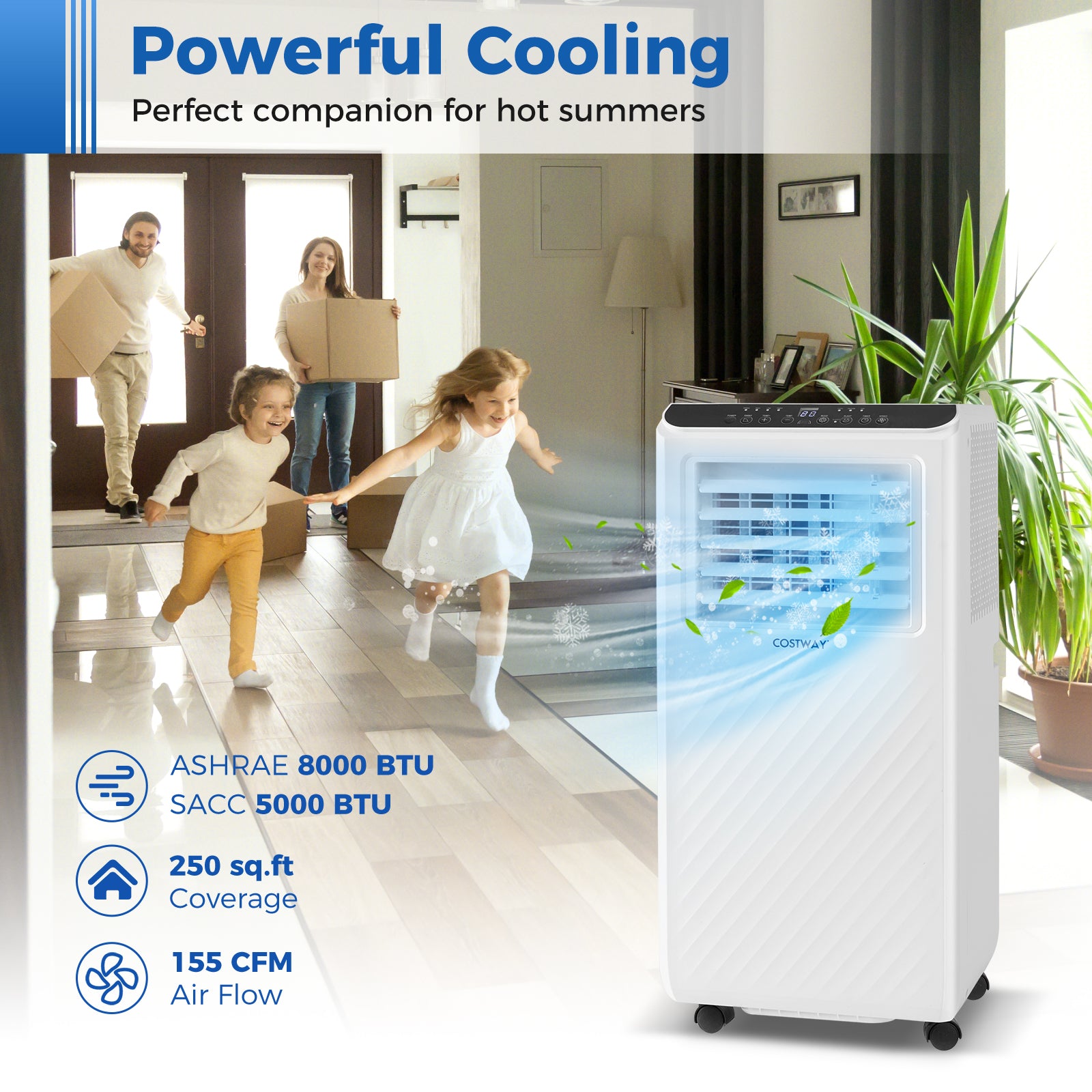 8000 BTU Portable Air Conditioner 3 in 1 Floor AC Unit with Fan and Dehumidifier, White Portable Air Conditioners at Gallery Canada