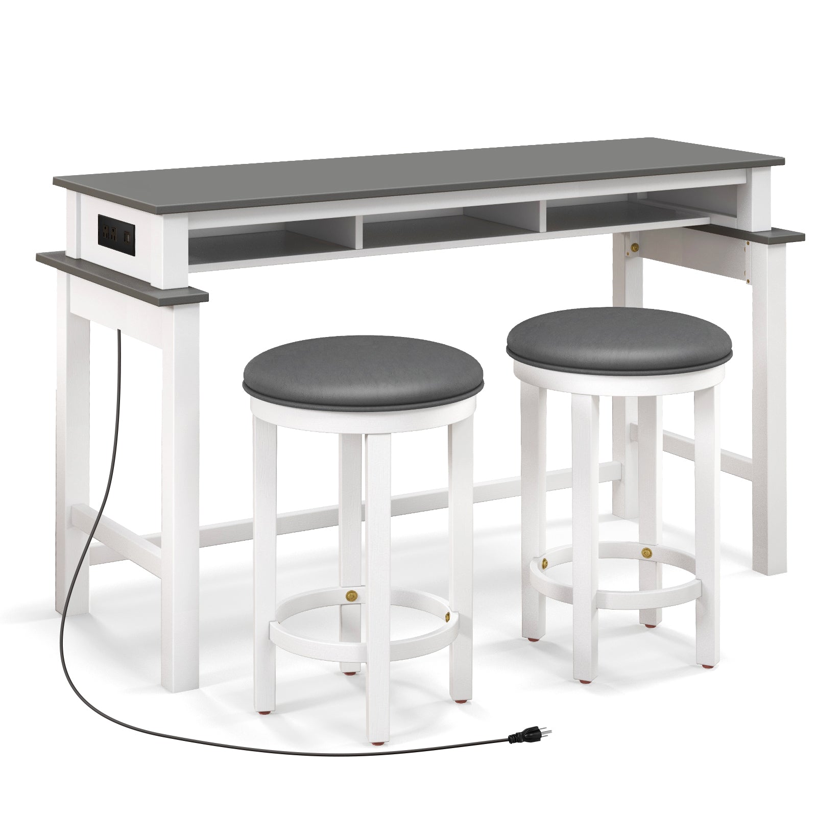3-Piece Home Bar Set with 2 Upholstered Bar Stools Outlets and USB Ports, Gray Bar Tables at Gallery Canada