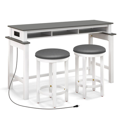 3-Piece Home Bar Set with 2 Upholstered Bar Stools Outlets and USB Ports, Gray Bar Tables at Gallery Canada