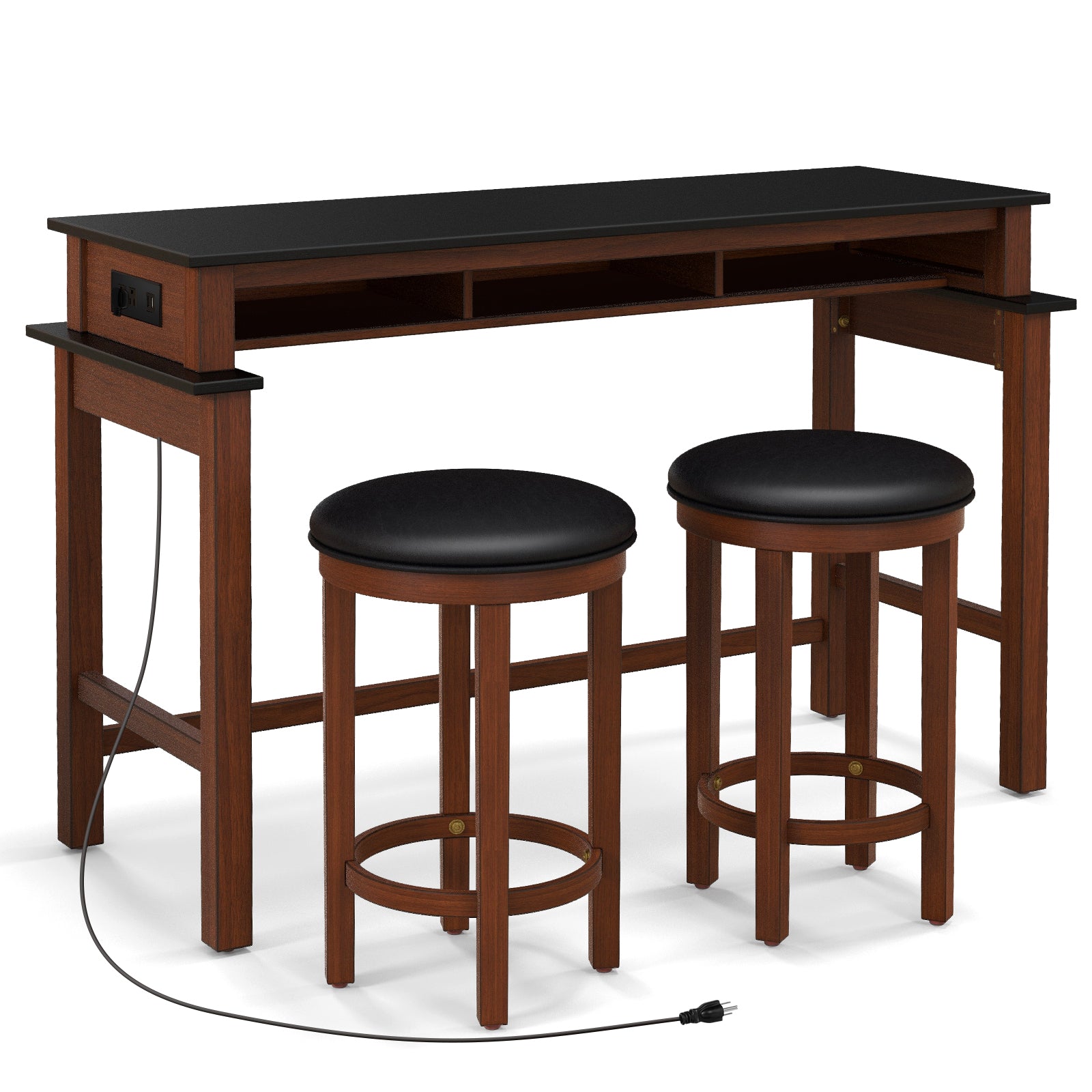 3-Piece Home Bar Set, 2 Upholstered Stools, Outlets USB Ports, Black Bar Tables at Gallery Canada