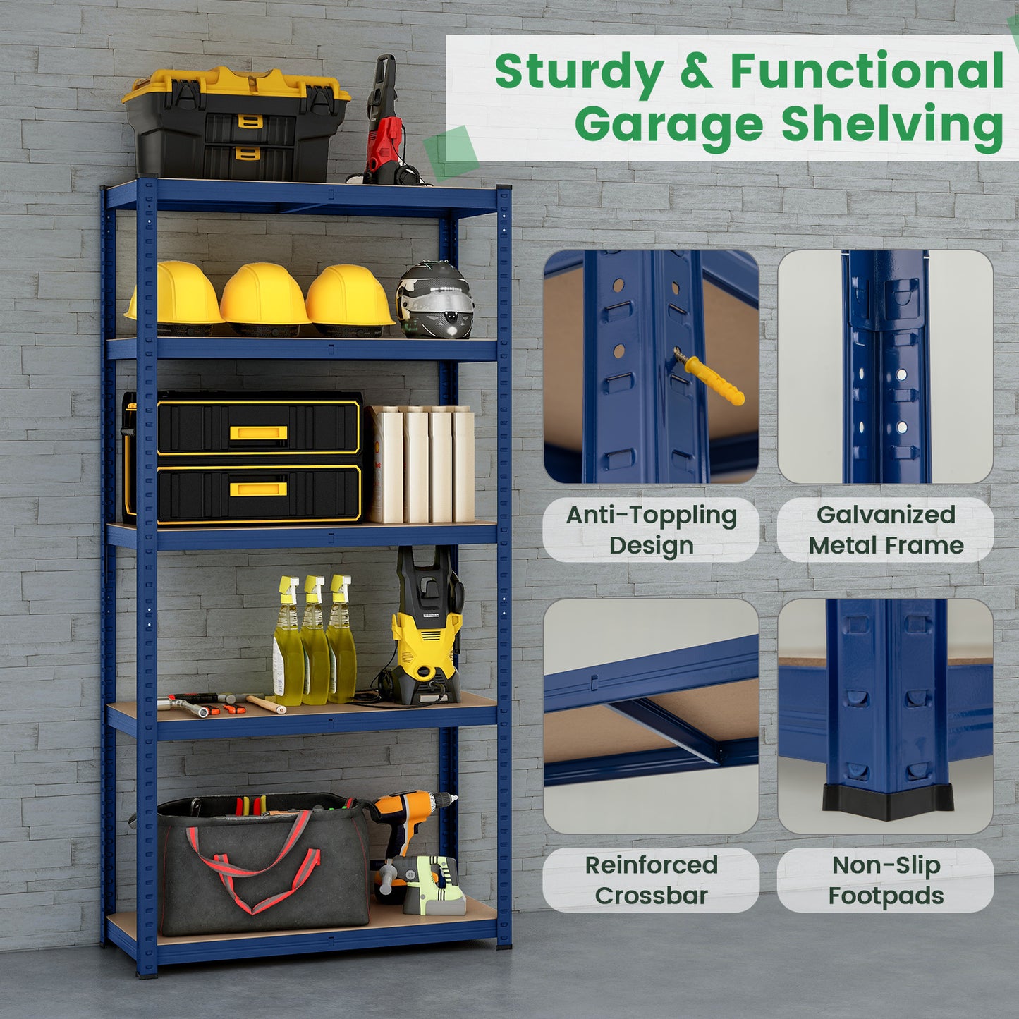 5-Tier Heavy Duty Metal Shelving Unit with 2000 LBS Total Load Capacity, Blue Garages at Gallery Canada
