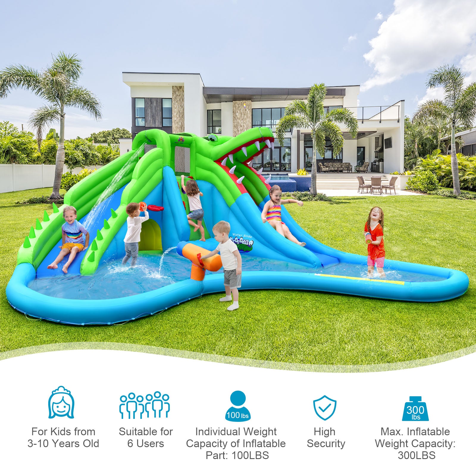 Inflatable Crocodile Style Water Slide Upgraded Kids Bounce Castle with 680W Blower Bounce House at Gallery Canada