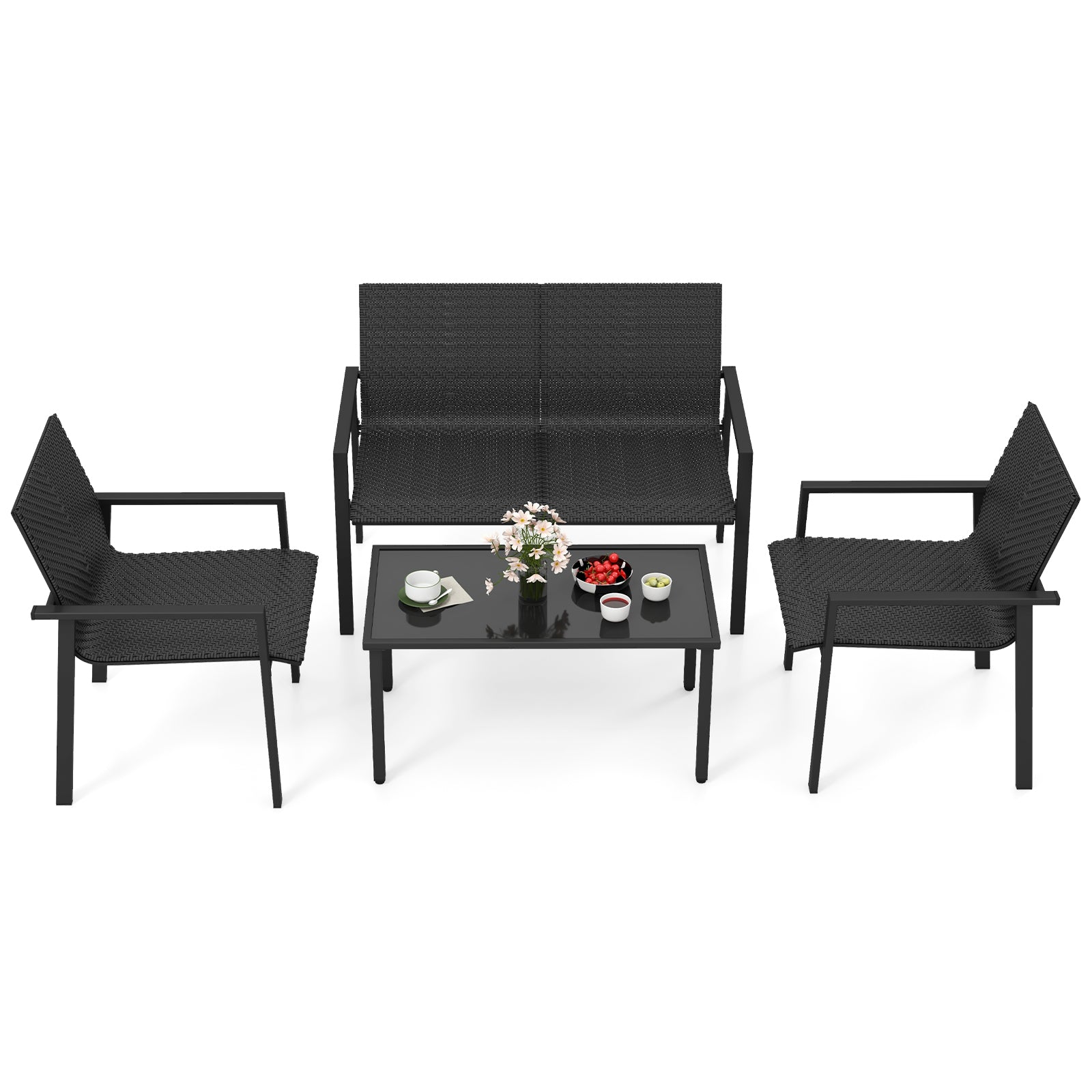 4 Piece Patio Furniture Set, Heavy Duty Galvanized Metal Frame, Black Patio Dining Sets Black at Gallery Canada