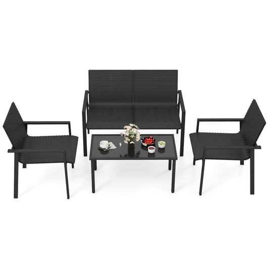4 Piece Patio Furniture Set, Heavy Duty Galvanized Metal Frame, Black Patio Dining Sets Black at Gallery Canada