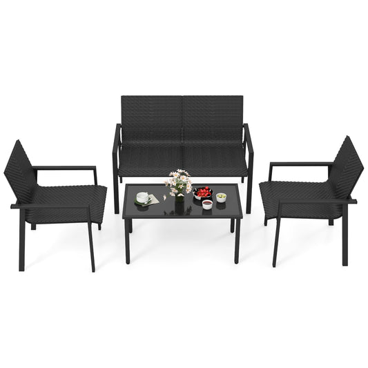 4 Piece Patio Furniture Set, Heavy Duty Galvanized Metal Frame, Black