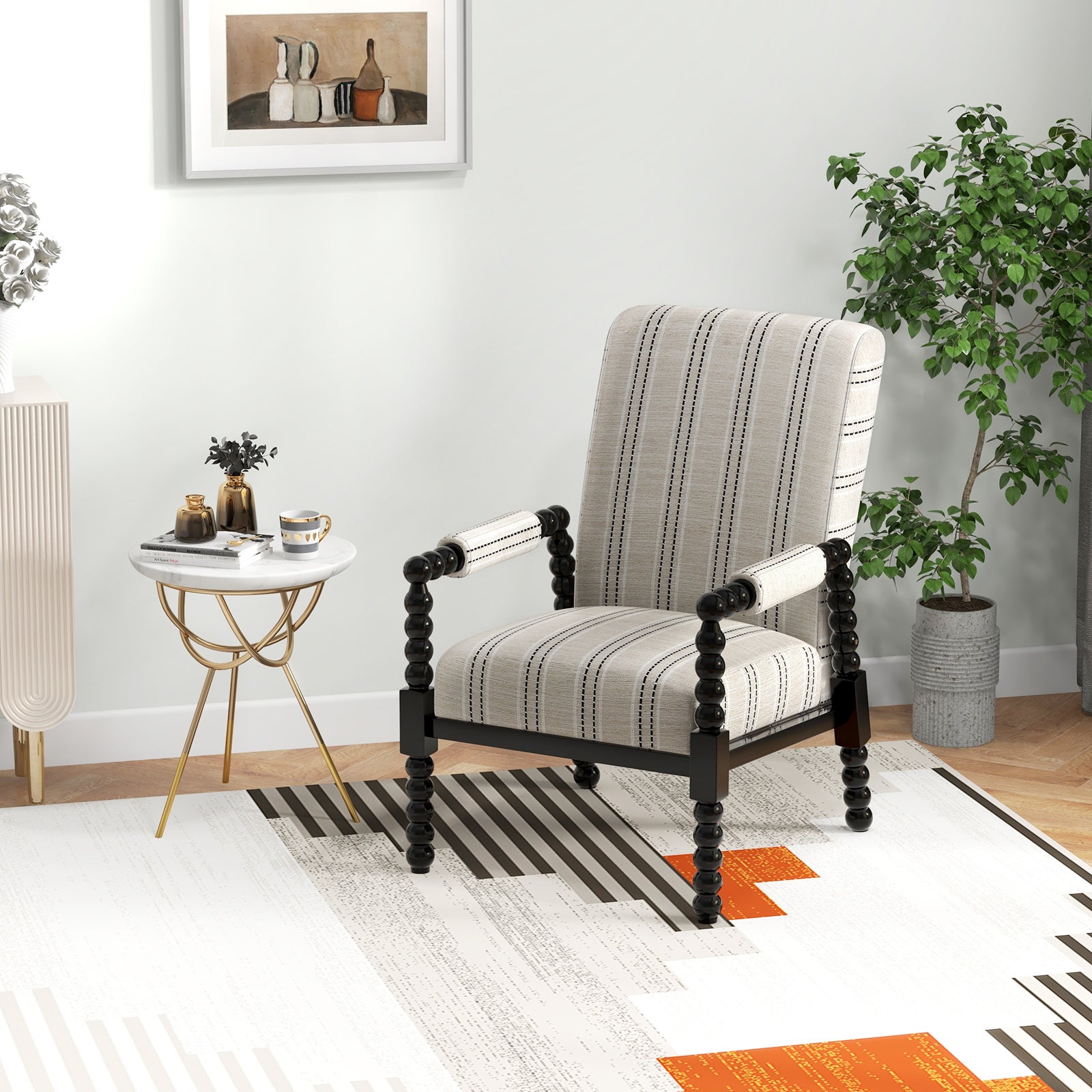 Upholstered Accent Chair with Rubber Wood Frame for Living Room, Beige Accent Chairs at Gallery Canada