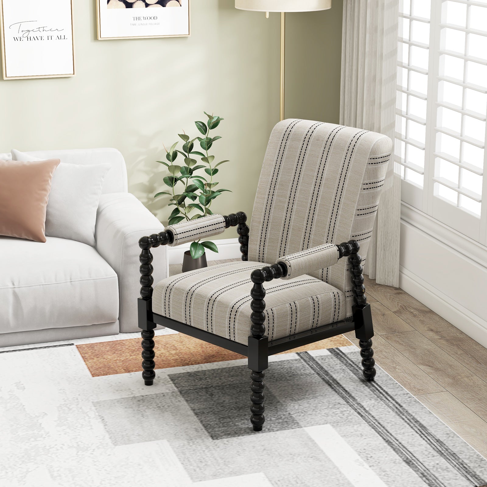 Upholstered Accent Chair with Rubber Wood Frame for Living Room, Beige Accent Chairs at Gallery Canada