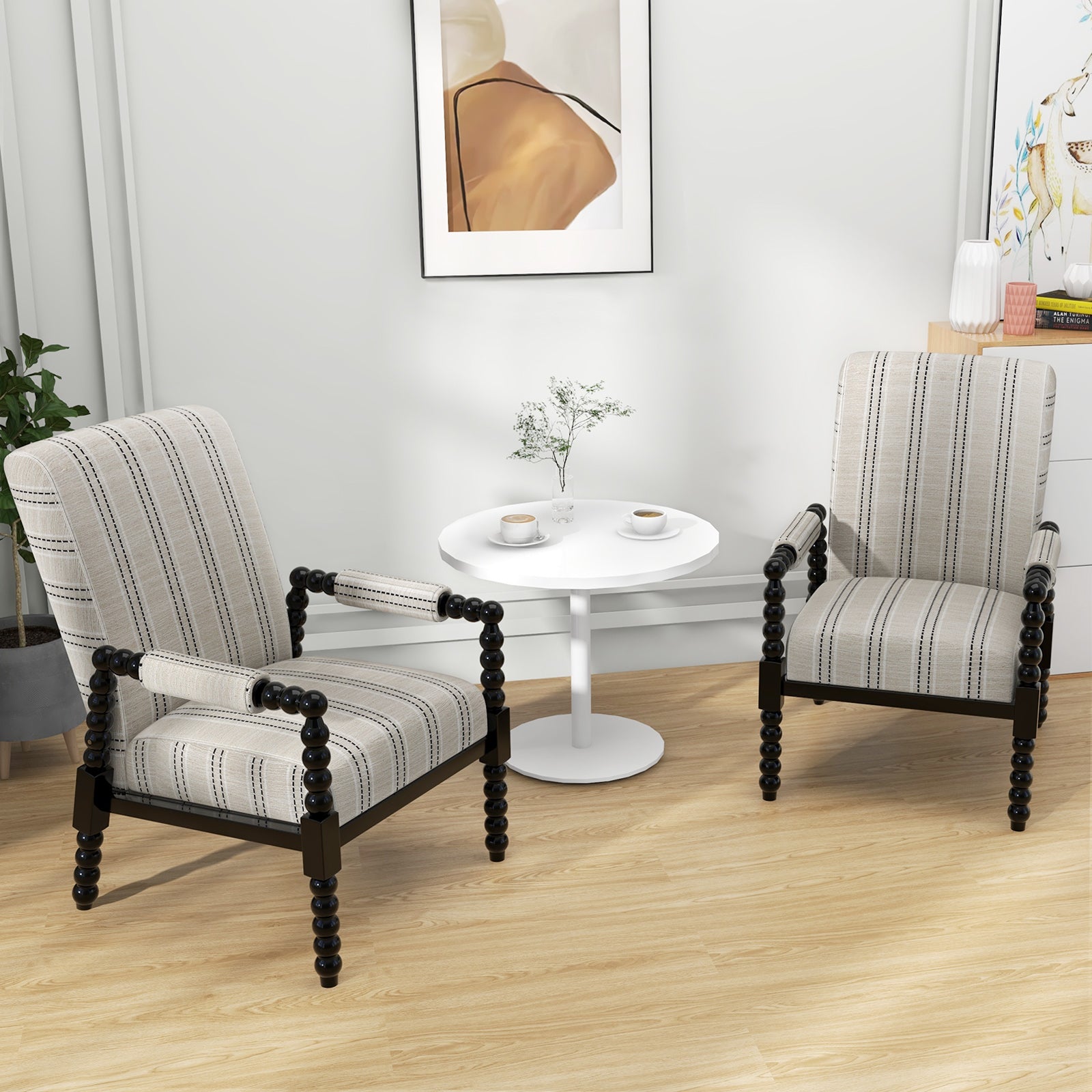 Upholstered Accent Chair with Rubber Wood Frame for Living Room, Beige Accent Chairs at Gallery Canada