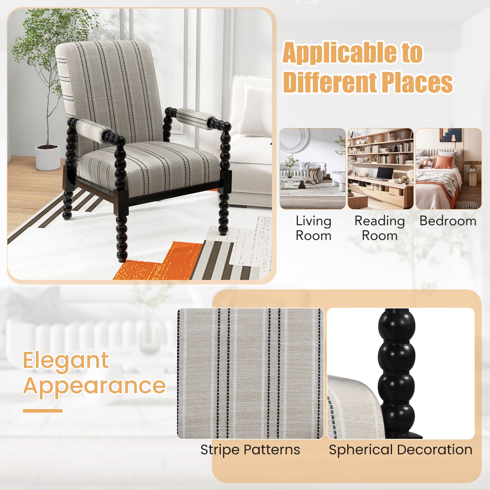 Upholstered Accent Chair with Rubber Wood Frame for Living Room, Beige Accent Chairs at Gallery Canada