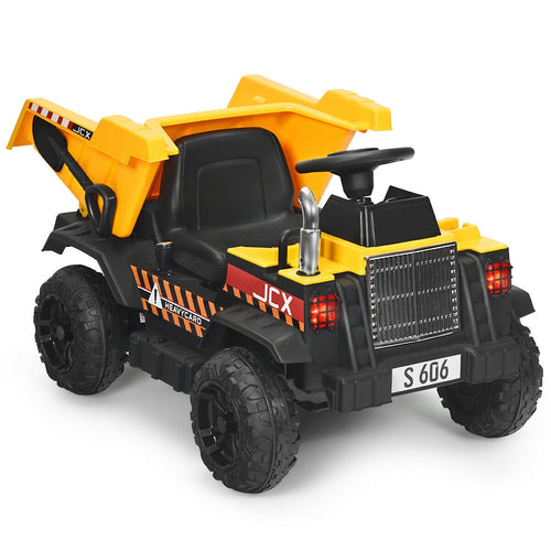 12V Battery Kids Ride On Dump Truck with Electric Bucket and Dump Bed, Yellow
