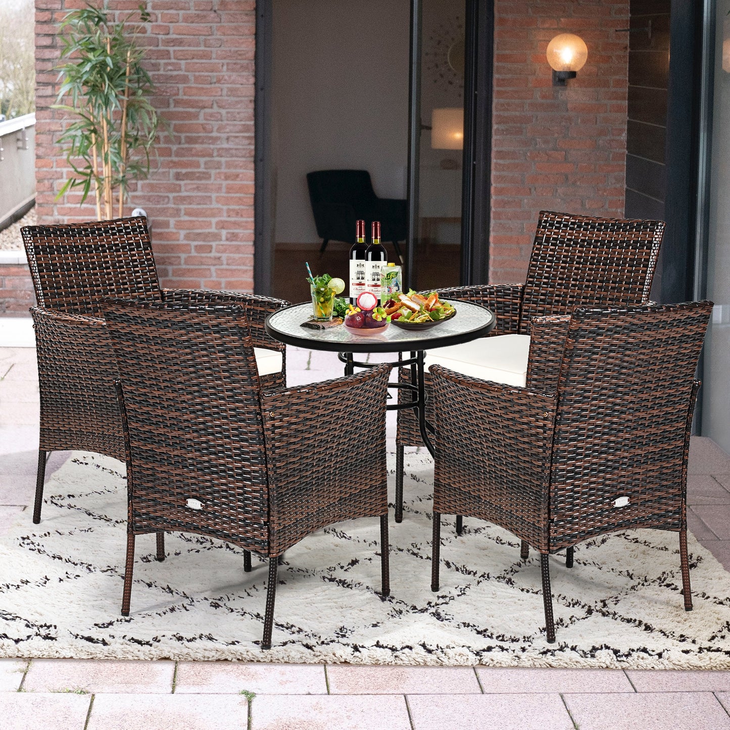 2 Pieces Outdoor PE Rattan Armchairs with Removable Cushions, Brown Patio Dining Chairs at Gallery Canada
