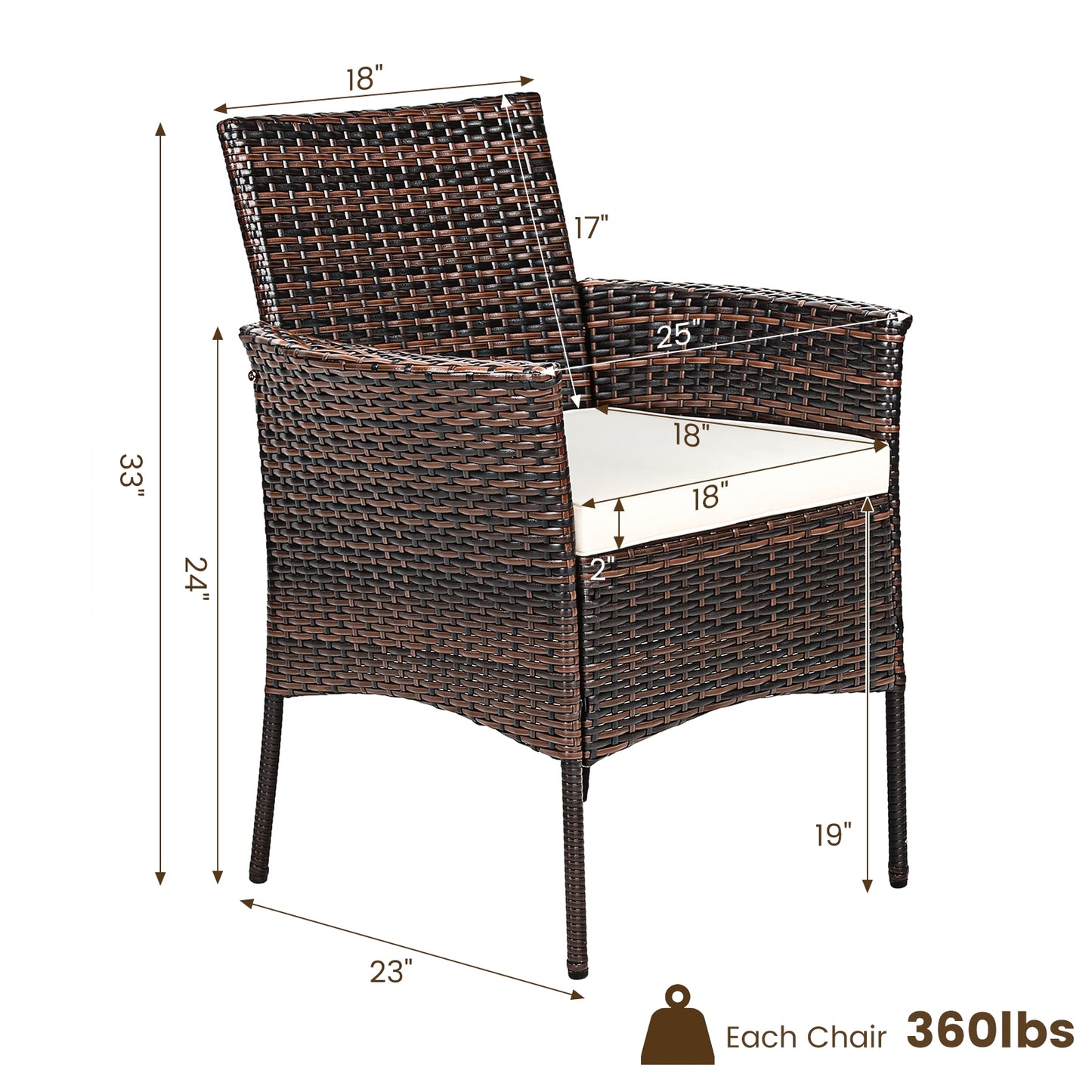 2 Pieces Outdoor PE Rattan Armchairs with Removable Cushions, Brown Patio Dining Chairs at Gallery Canada