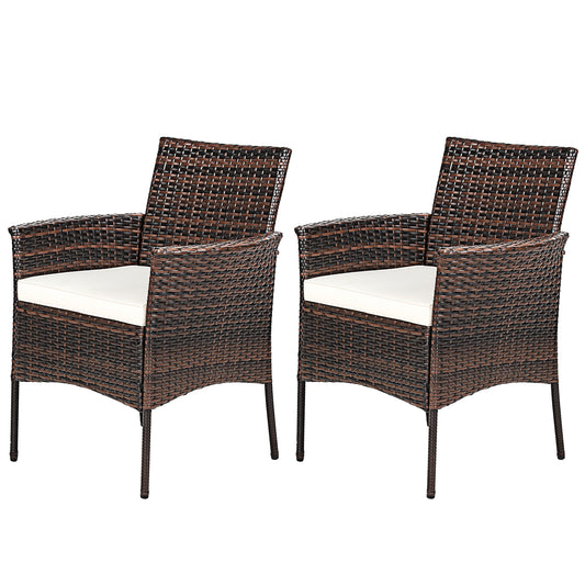 2 Pieces Outdoor PE Rattan Armchairs with Removable Cushions, Brown Patio Dining Chairs Brown at Gallery Canada
