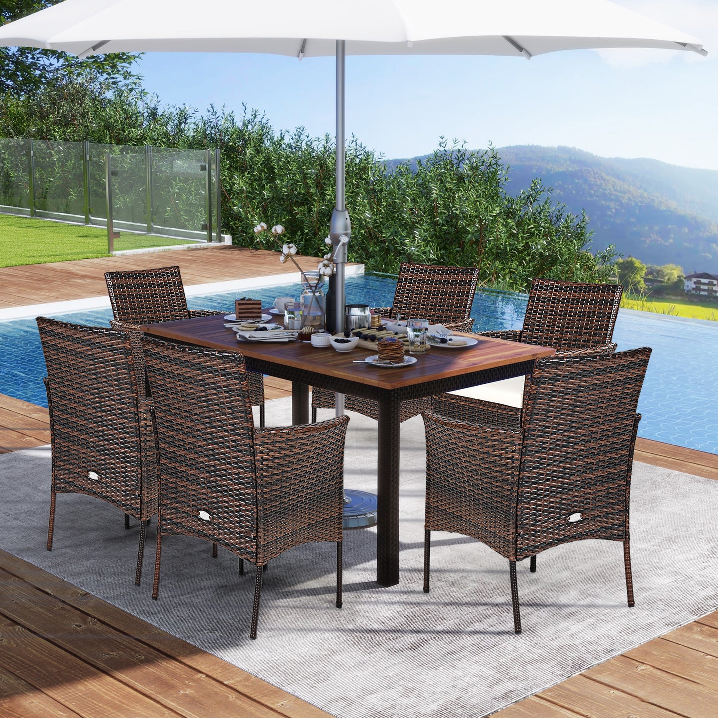 2 Pieces Outdoor PE Rattan Armchairs with Removable Cushions, Brown Patio Dining Chairs at Gallery Canada