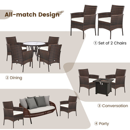 2 Pieces Outdoor PE Rattan Armchairs with Removable Cushions, Brown Patio Dining Chairs at Gallery Canada