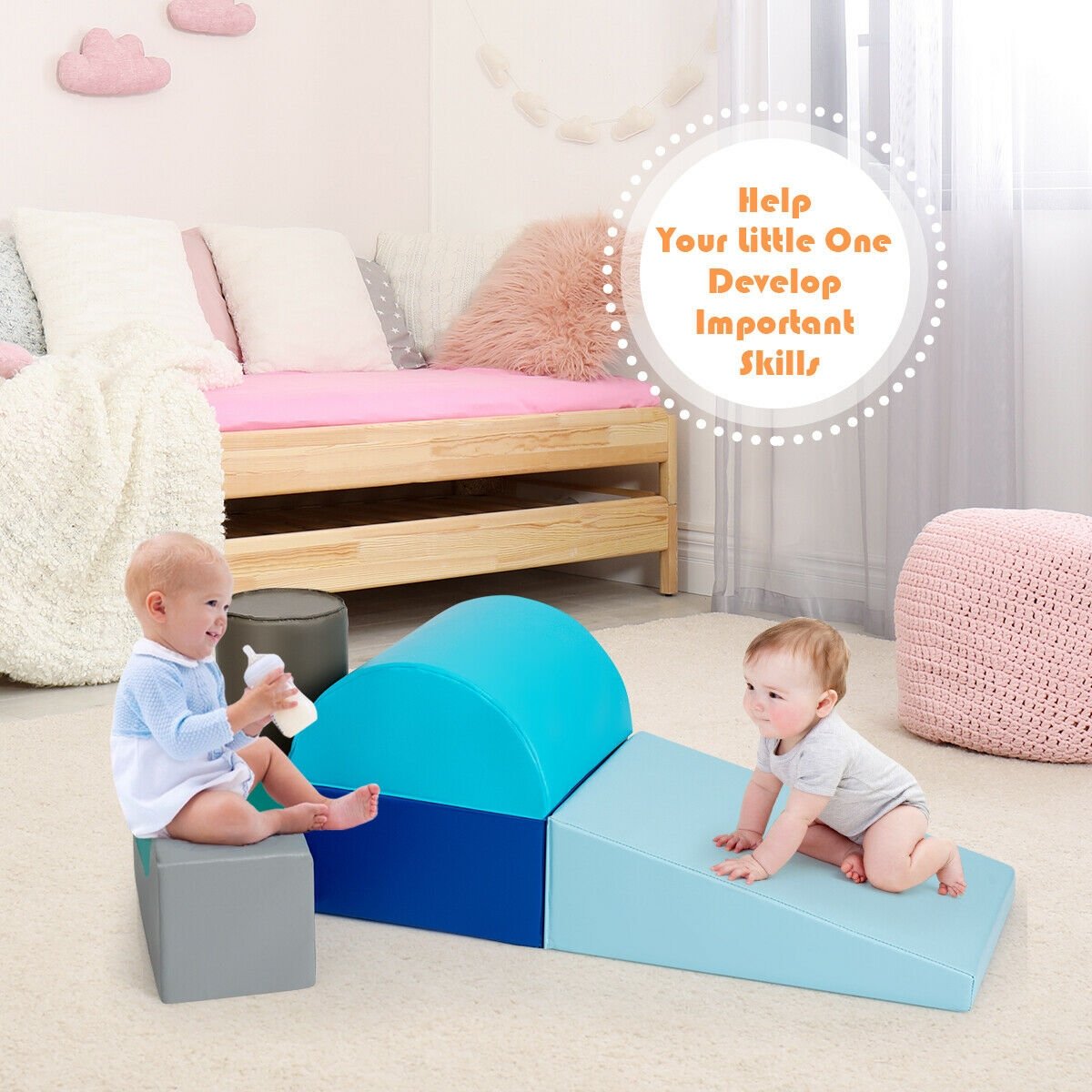 6 Piece Climb Crawl Play Set Indoor Kids Toddler, Light Blue Climbers & Slides at Gallery Canada