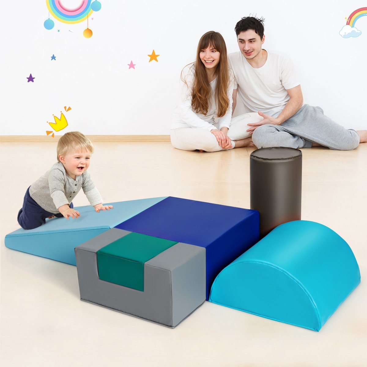 6 Piece Climb Crawl Play Set Indoor Kids Toddler, Light Blue Climbers & Slides at Gallery Canada