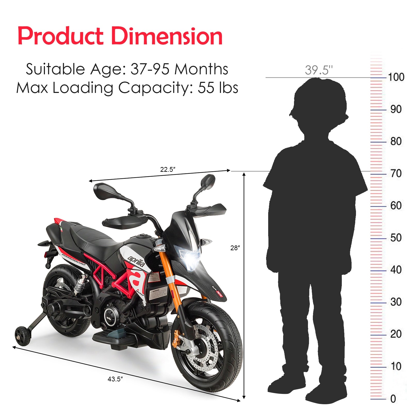 12V Kids Ride-On Motorcycle Aprilia Licensed with Sounds and Music, Red Powered Ride On Toys at Gallery Canada