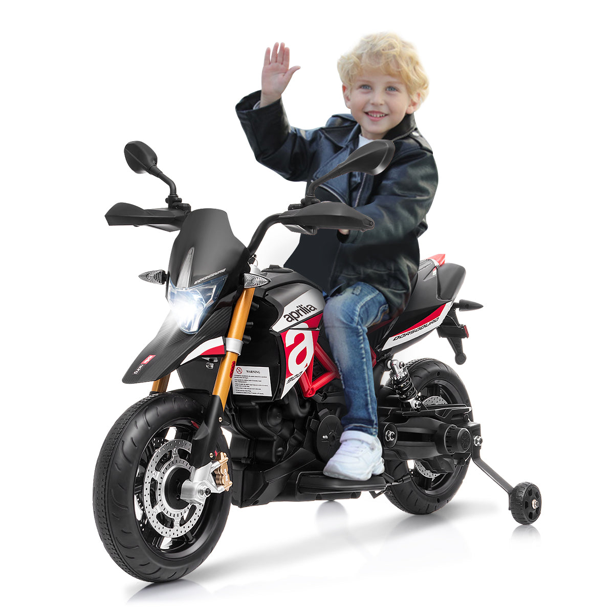 12V Kids Ride-On Motorcycle Aprilia Licensed with Sounds and Music, Red Powered Ride On Toys at Gallery Canada