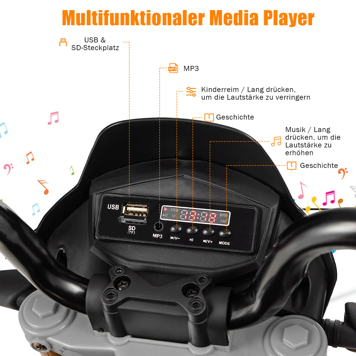 12V Kids Ride-On Motorcycle Aprilia Licensed with Sounds and Music, Red Powered Ride On Toys at Gallery Canada