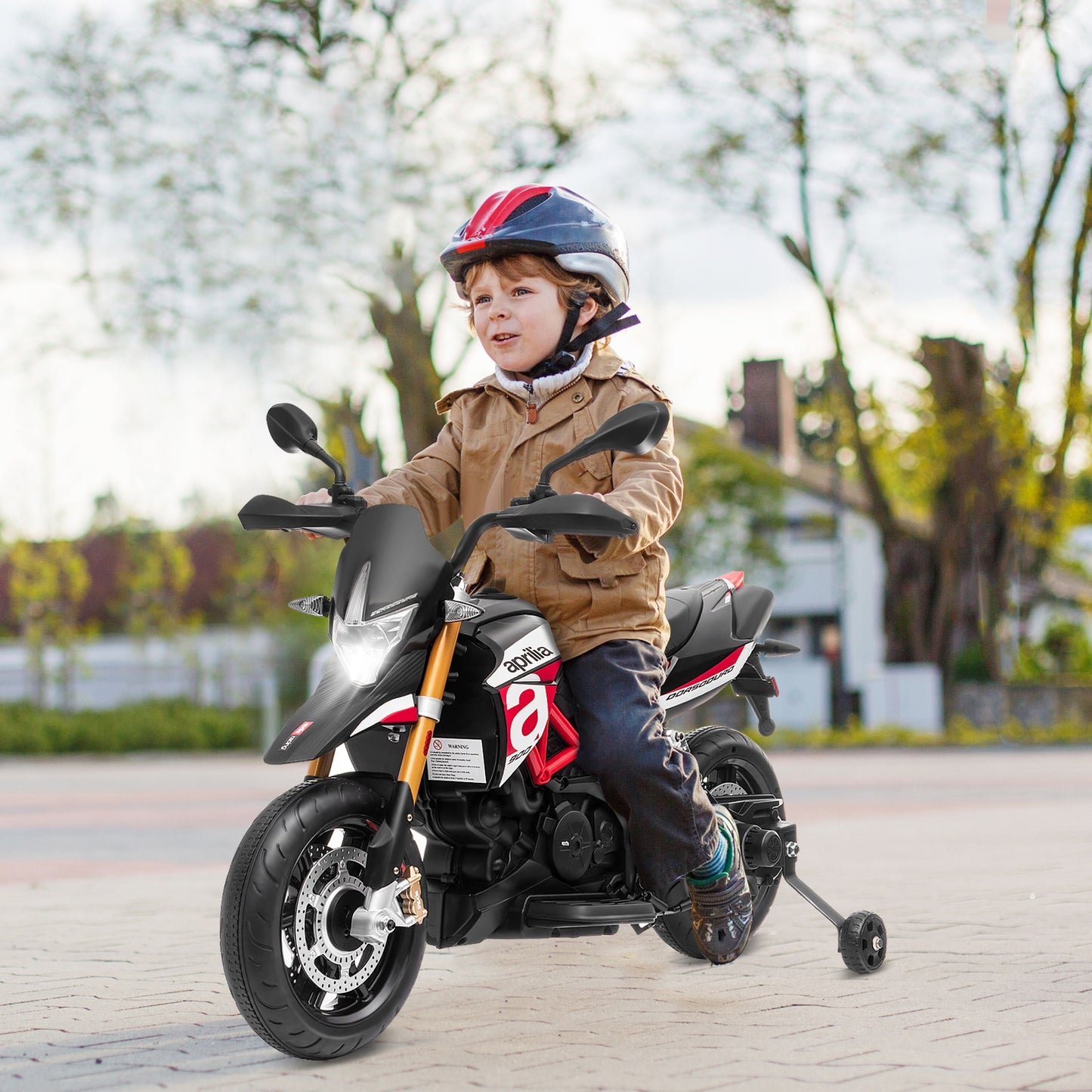 12V Kids Ride-On Motorcycle Aprilia Licensed with Sounds and Music, Red Powered Ride On Toys at Gallery Canada