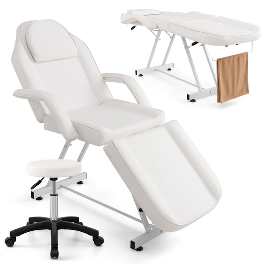 73 Inch Facial Chair Set with Removable Headrest Detachable Armrests and Towel Rack, White Spa & Salon White at Gallery Canada