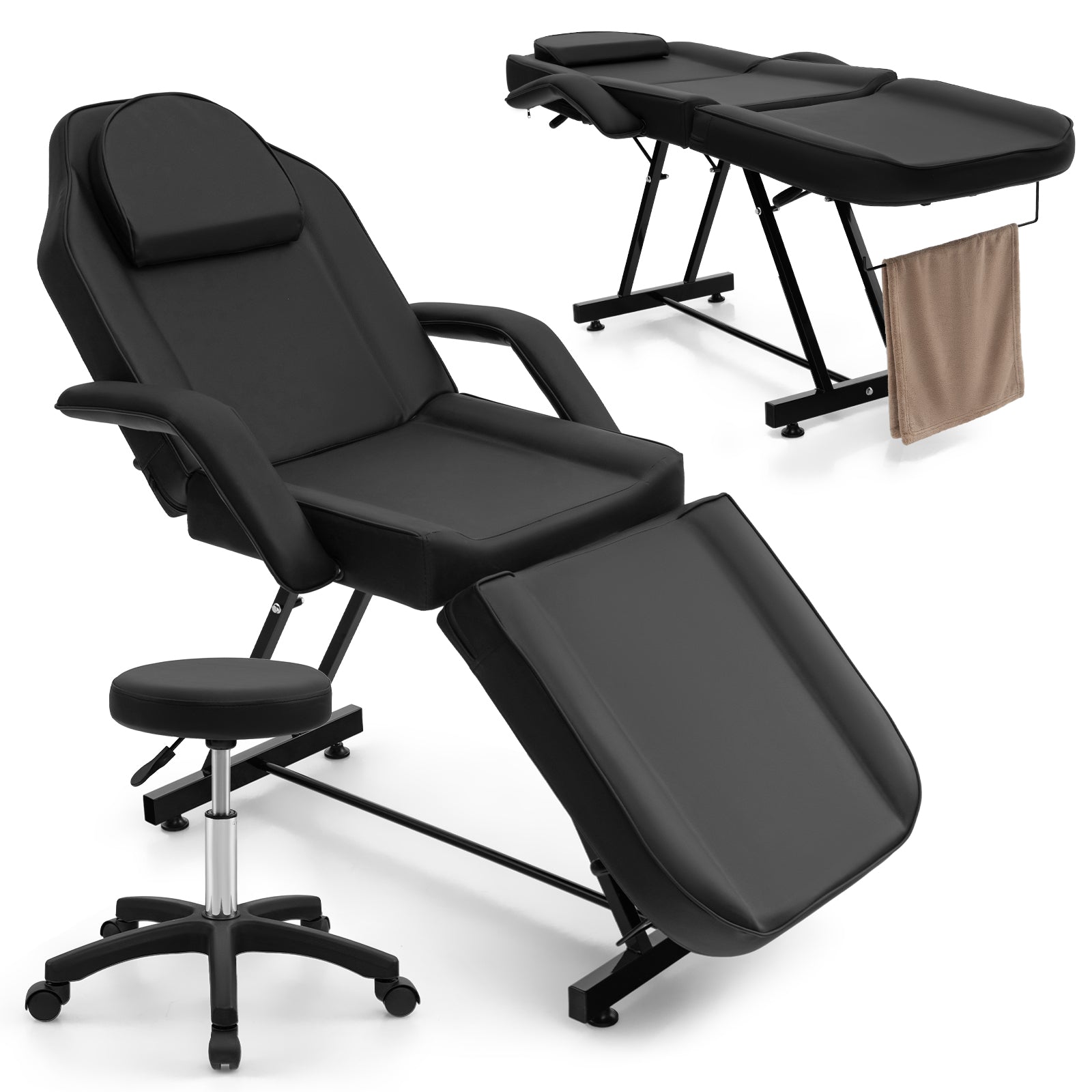 73 Inch Facial Chair Set, Removable Headrest, Detachable Armrests, Black Spa & Salon at Gallery Canada