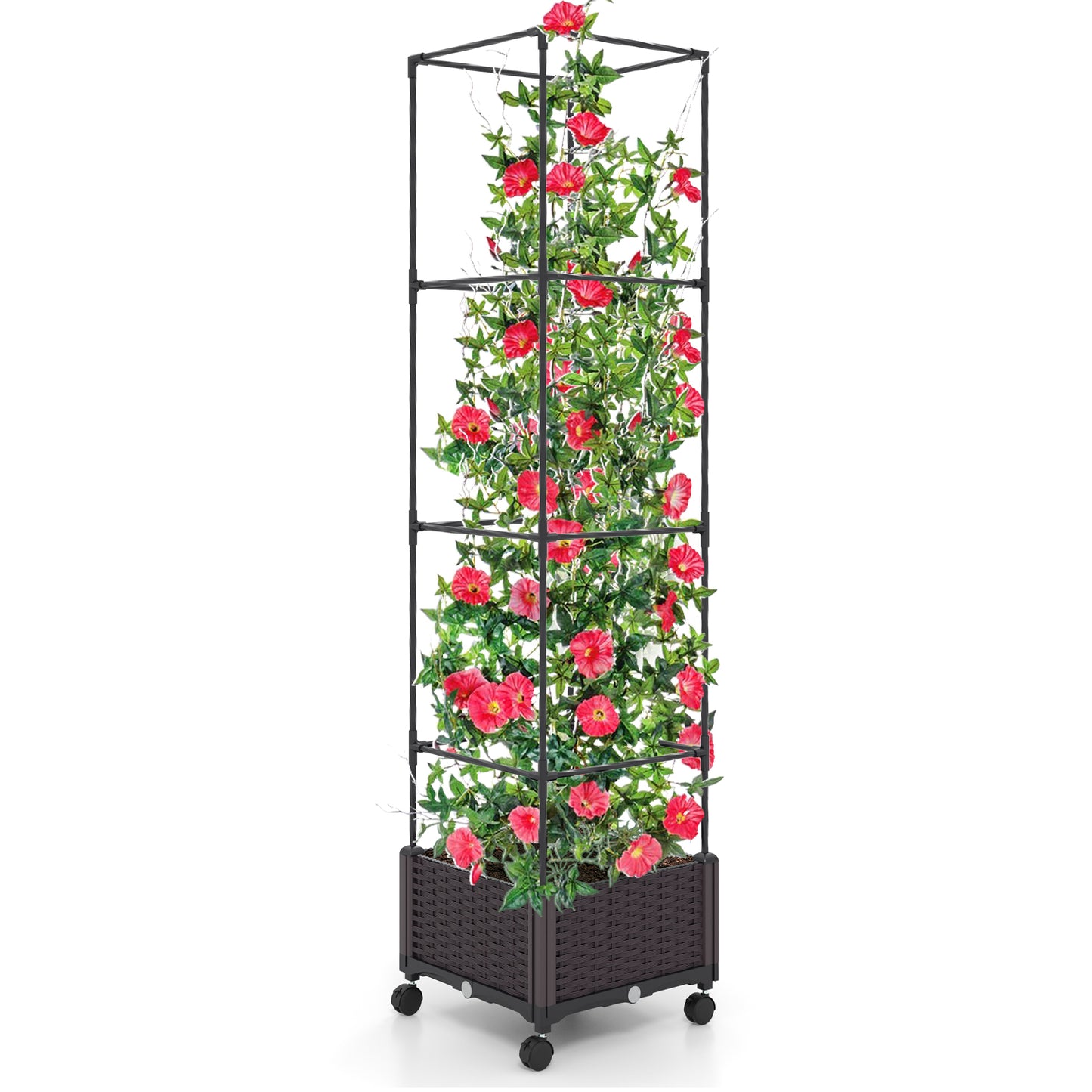 67 Inches Raised Garden Bed With Planter Box, Trellis, Black Raised Garden Beds Black at Gallery Canada