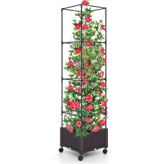 67 Inches Raised Garden Bed With Planter Box, Trellis, Black Raised Garden Beds Black at Gallery Canada