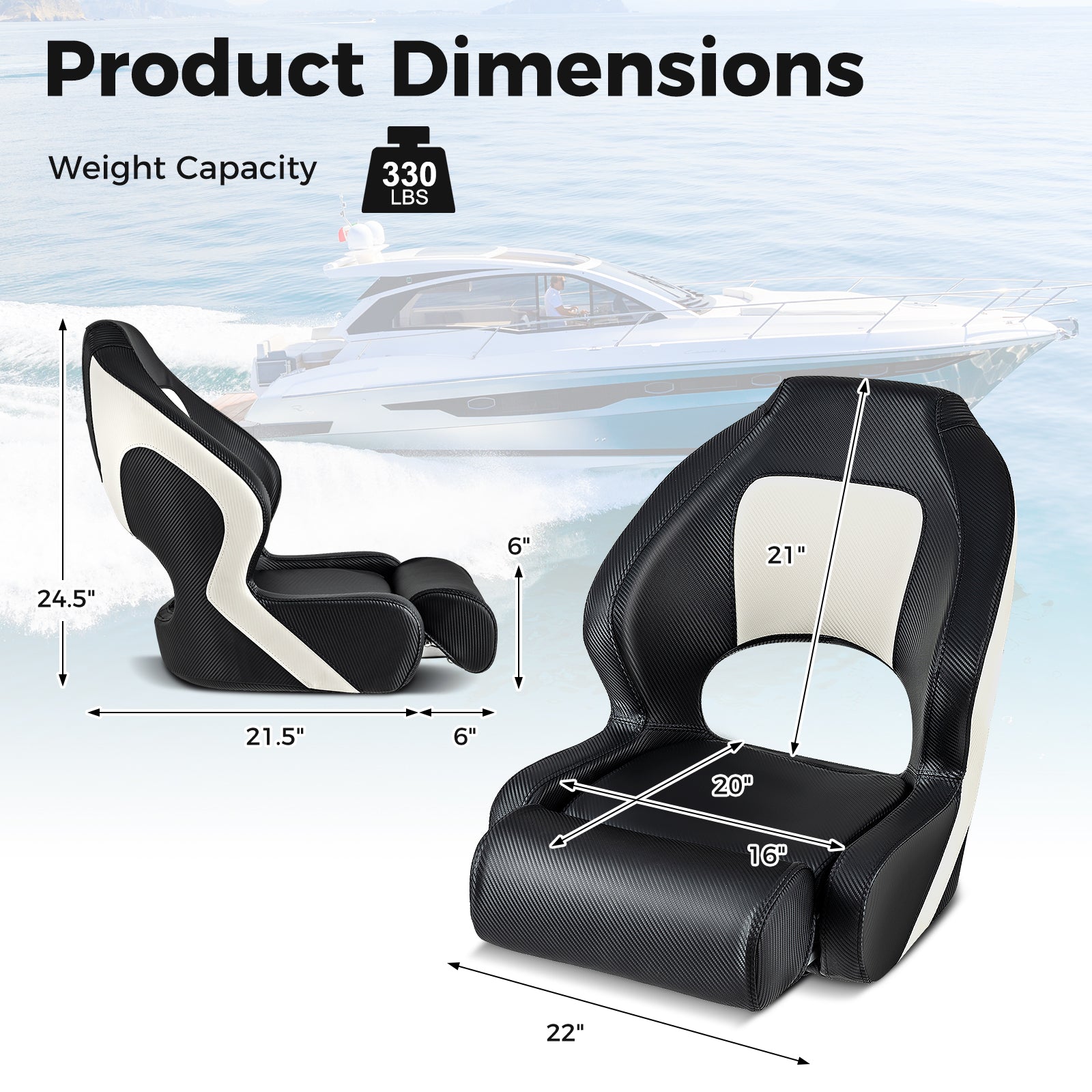Captain Bucket Seat with Waterproof PVC Leather for Sightseeing Boat, Black Water Sports at Gallery Canada