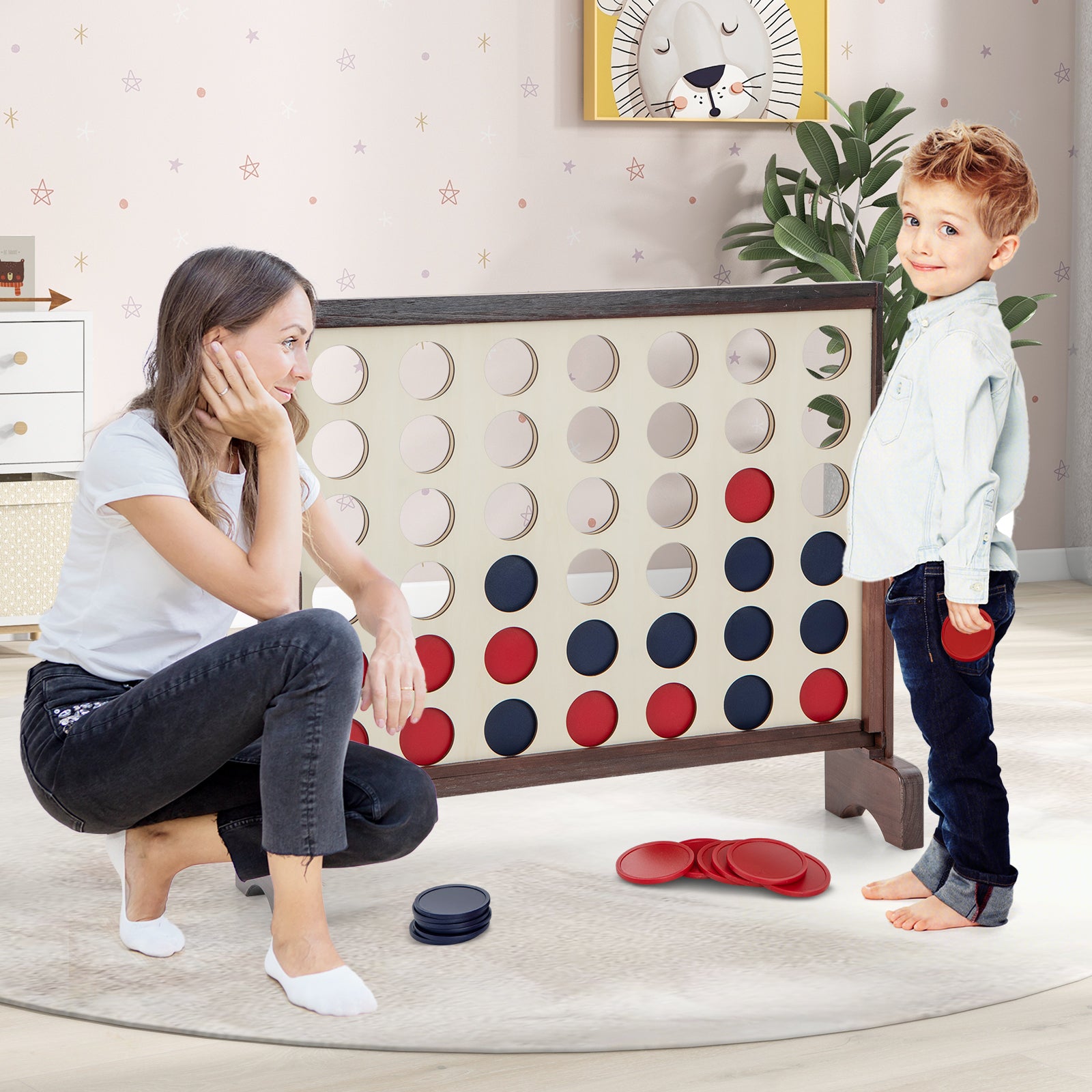 Wooden4-in-a-row Game Set with 42 PCS Chips and 600D Oxford Fabric Carrying Bag, Brown Lawn Games at Gallery Canada