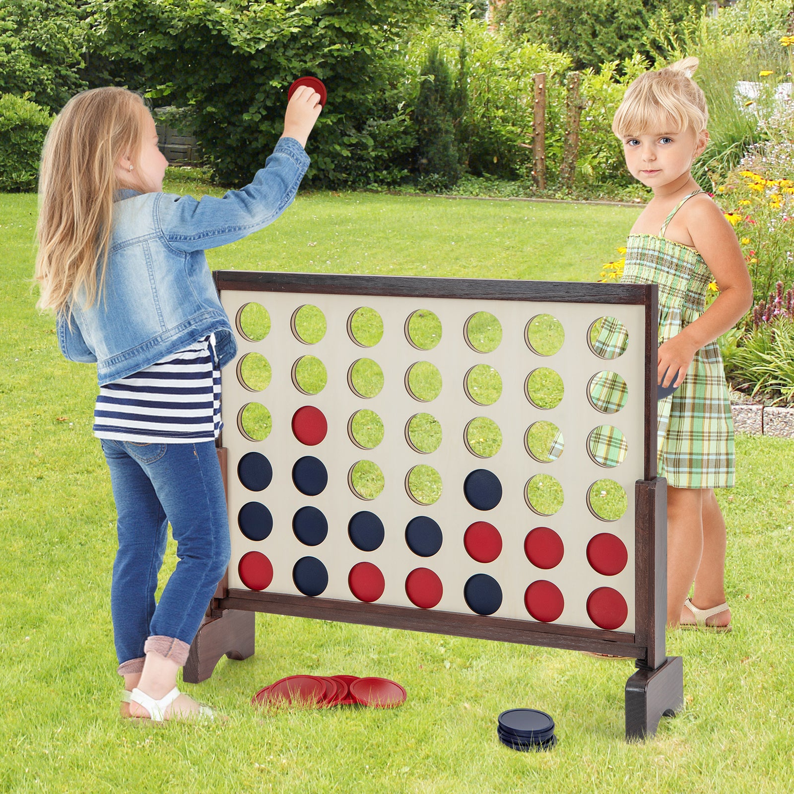 Wooden4-in-a-row Game Set with 42 PCS Chips and 600D Oxford Fabric Carrying Bag, Brown Lawn Games at Gallery Canada