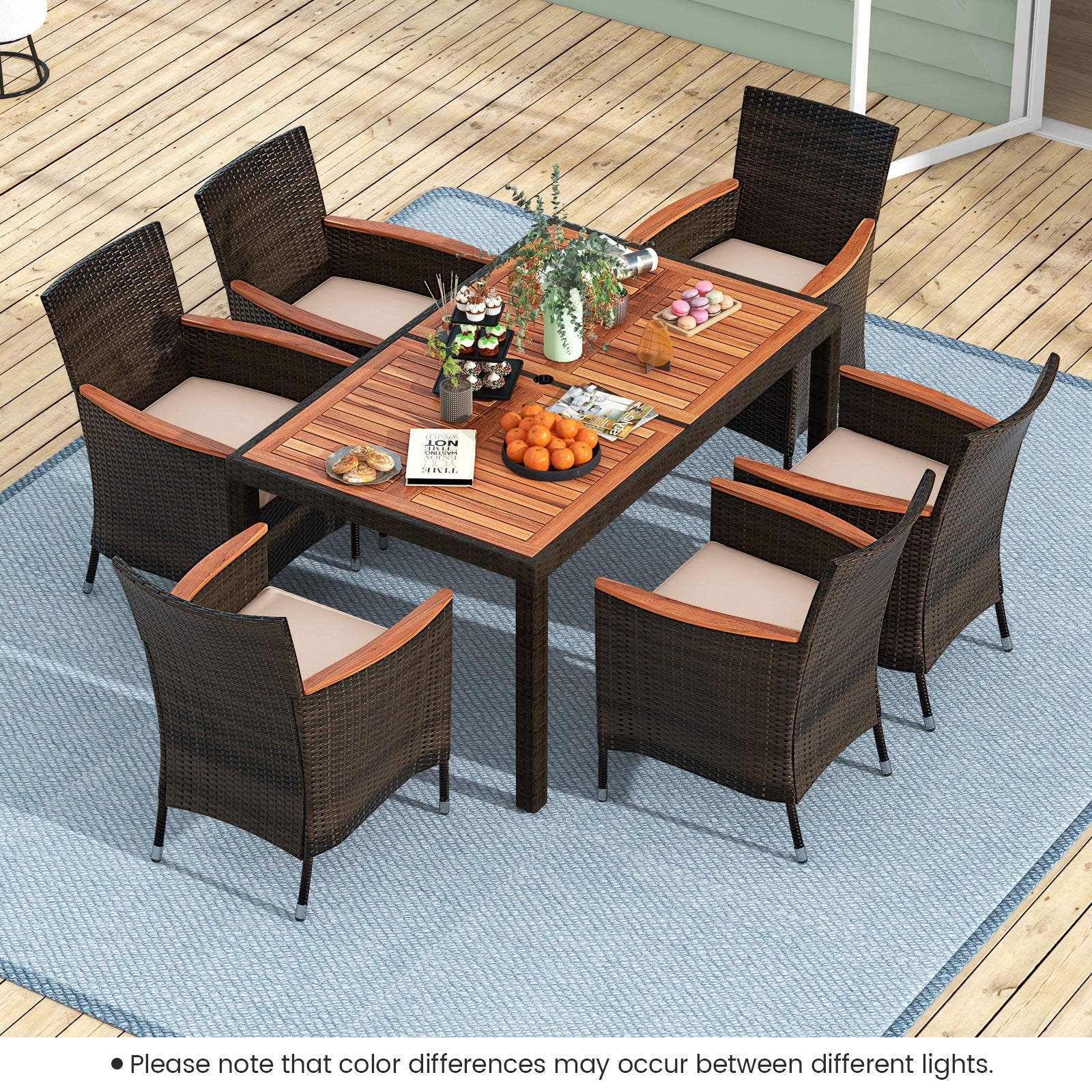 7 Pieces Garden Dining Patio Rattan Set with Cushions for Backyard, Brown Patio Dining Sets at Gallery Canada
