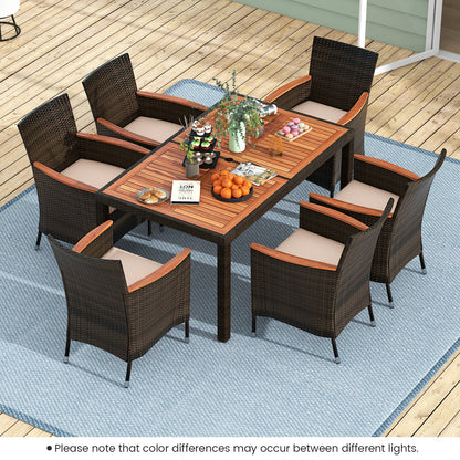 7 Pieces Garden Dining Patio Rattan Set with Cushions for Backyard, Brown Patio Dining Sets at Gallery Canada