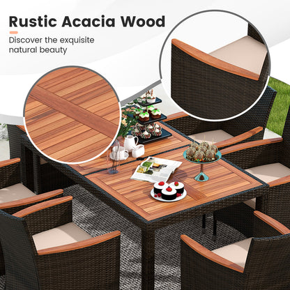 7 Pieces Garden Dining Patio Rattan Set with Cushions for Backyard, Brown Patio Dining Sets at Gallery Canada